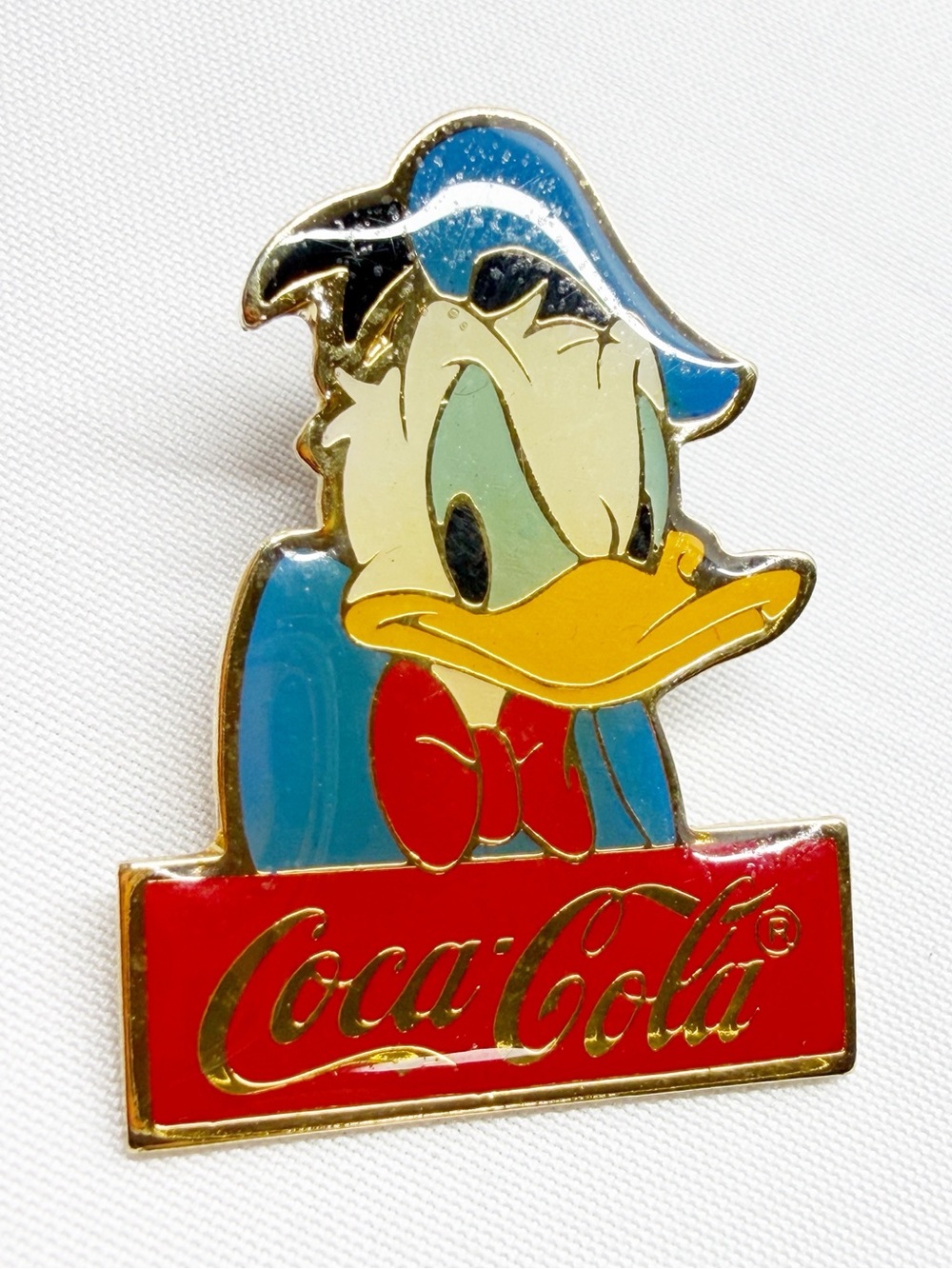 Vintage 80s Enamel Disney Donald Duck Coca Cola Pin Taiwan